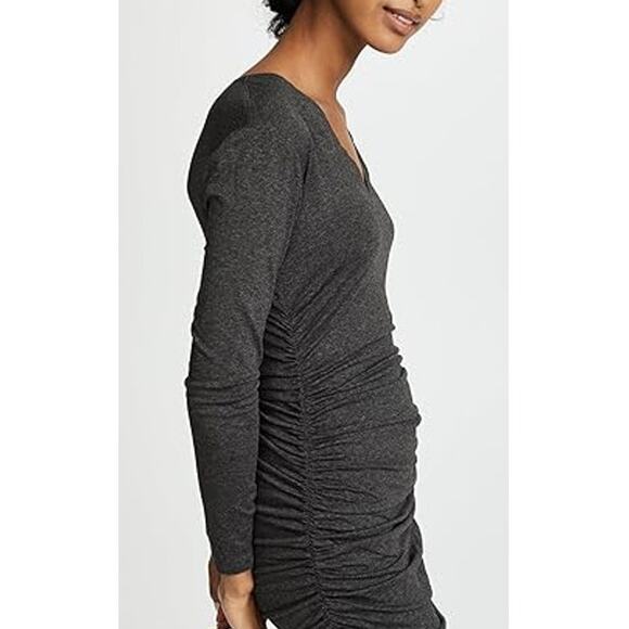 CLUB MONACO Ruched Body-Con Dress Scoop Neck Long sleeve Size XS X-Small Gray - Picture 1 of 10